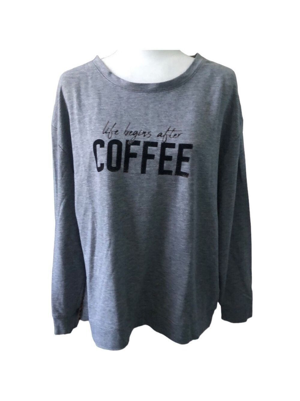 Crewneck Gray Sweatshirt Life Begins After Coffee Size Large
